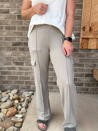 Stone Taupe Straight Leg Cargo Pants by Rae Mode