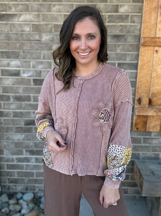 Sugar Rose (Clay) Mineral Washed Daisy Patchwork Sweater by J. Her