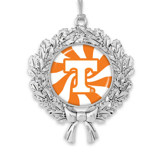 University of Tennessee Volunteers Peppermint Swirl Wreath with Team Logo Christmas Ornament