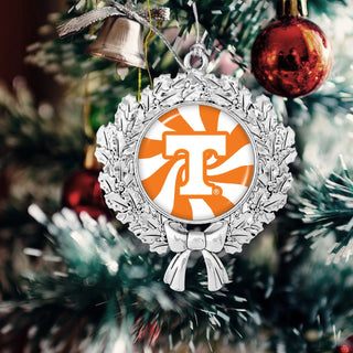 University of Tennessee Volunteers Peppermint Swirl Wreath with Team Logo Christmas Ornament