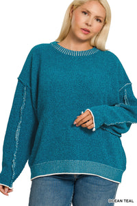 Exposed Seam Round Neck Sweater by Zenana *MULTIPLE COLORS*