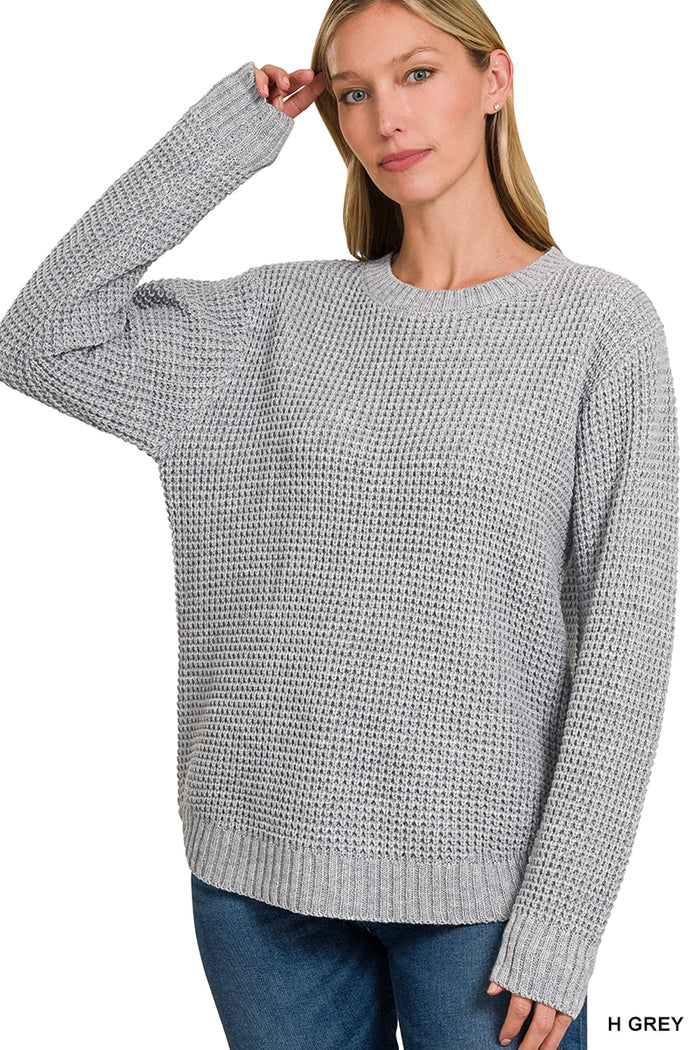 3240- Heather Gray Waffle Scoop Hem Sweater