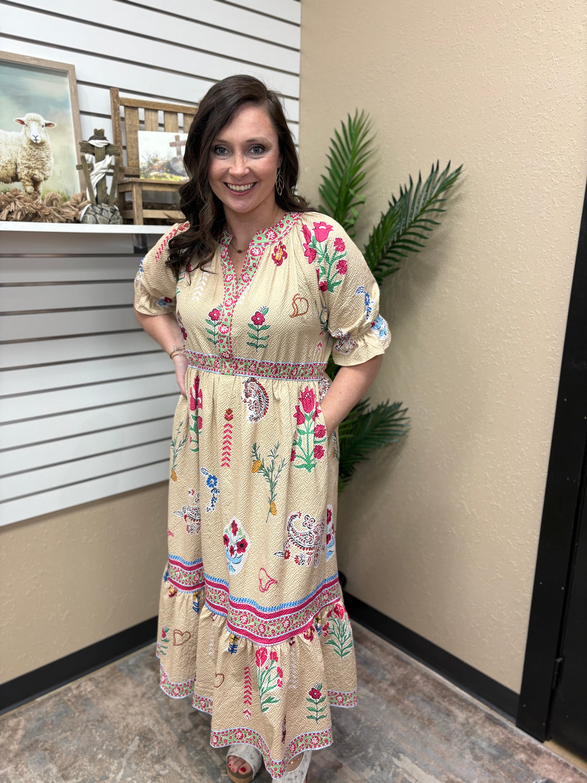 Taupe Floral Collage Midi Dress by Umgee