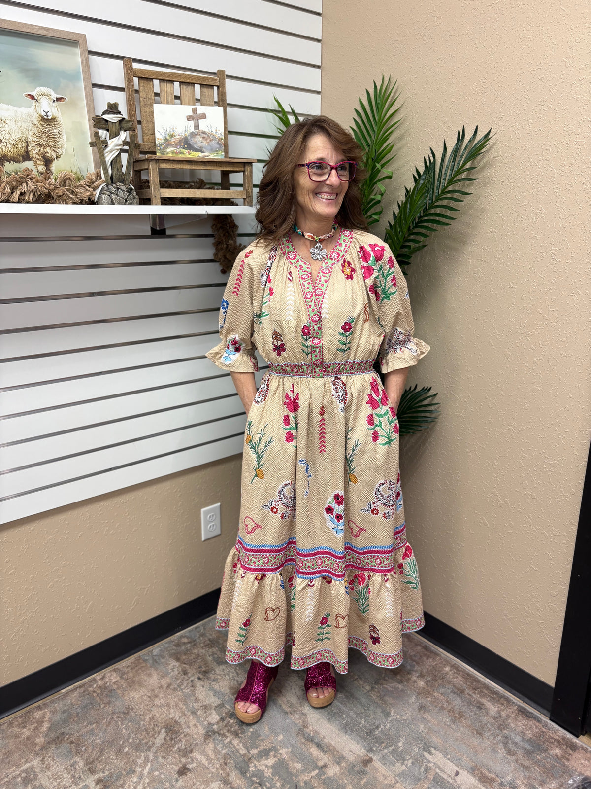 Taupe Floral Collage Midi Dress by Umgee