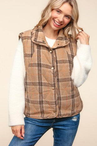 3541- Taupe Sleeveless Quilted Vest