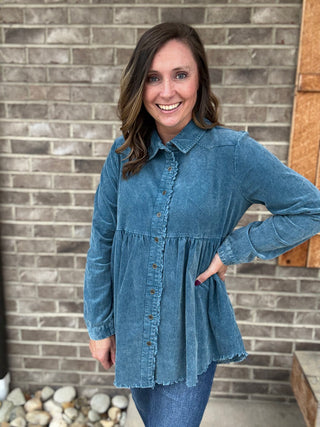 Teal Mineral Wash Collar Tiered Tunic by Umgee