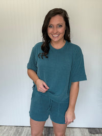 Teal Raised Rib Tee & Shorts Set by Zenana