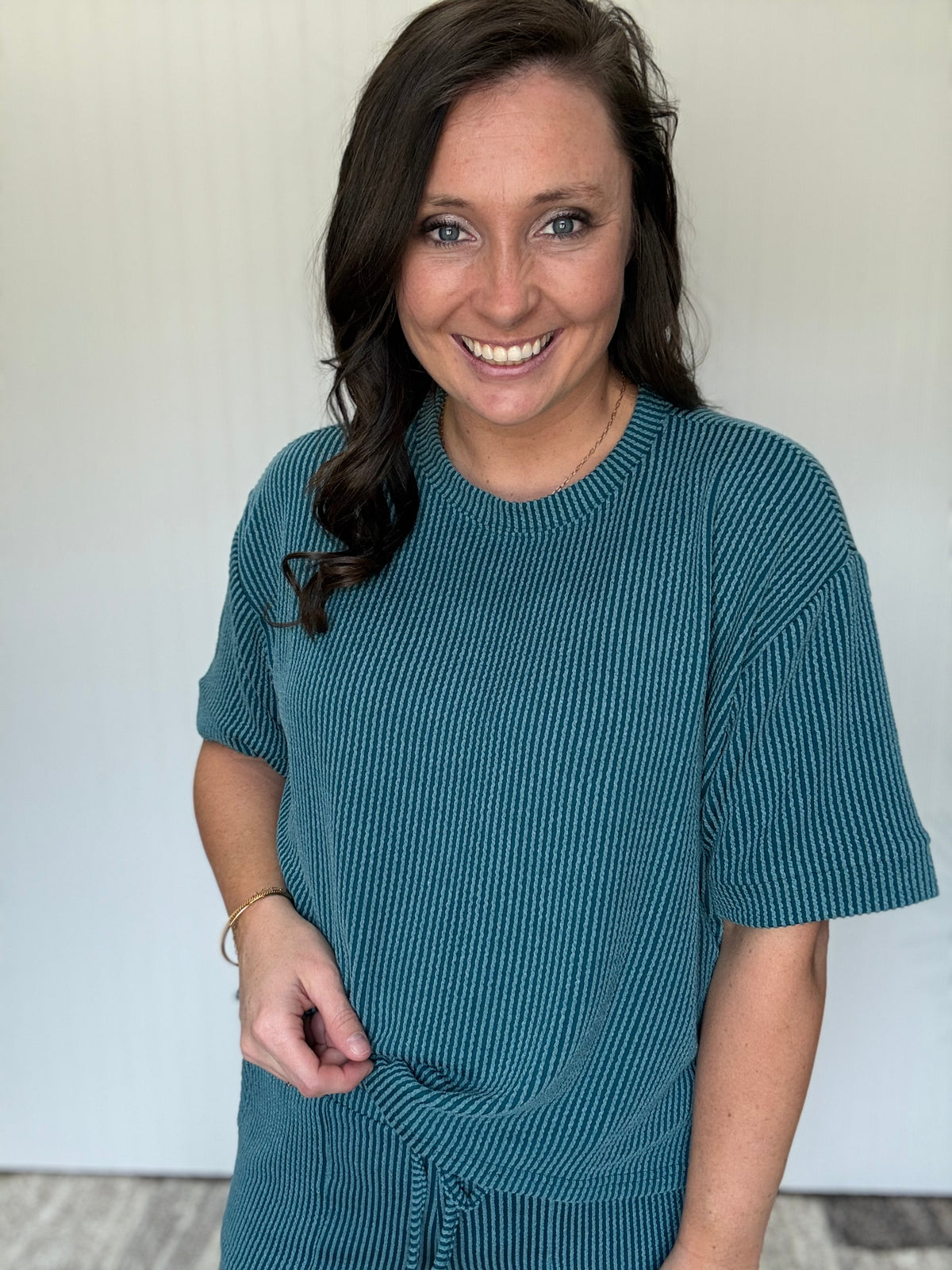 Teal Raised Rib Tee & Shorts Set by Zenana