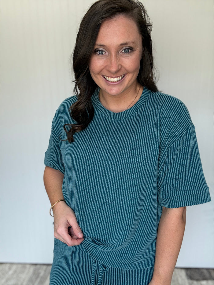 Teal Raised Rib Tee & Shorts Set by Zenana
