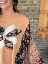 Terracotta Mix Print Patch Poncho Top by Easel
