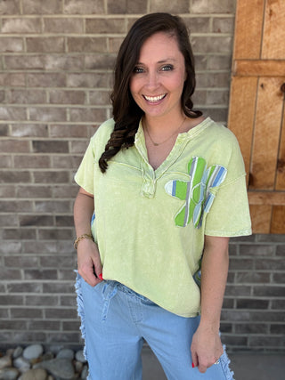 The Lime Patchwork Stripe Short Sleeve Top by J. Her