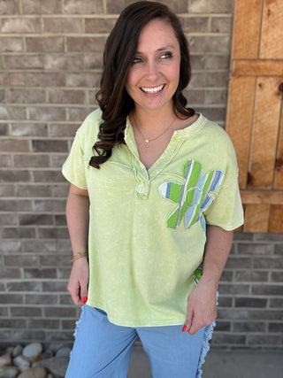 The Lime Patchwork Stripe Short Sleeve Top by J. Her