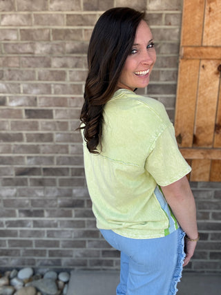 The Lime Patchwork Stripe Short Sleeve Top by J. Her
