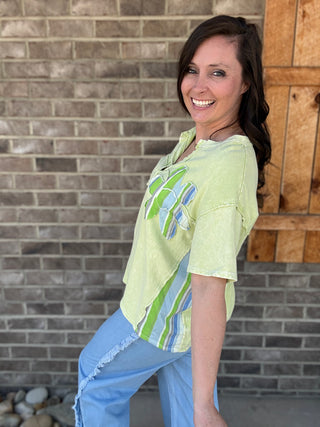The Lime Patchwork Stripe Short Sleeve Top by J. Her