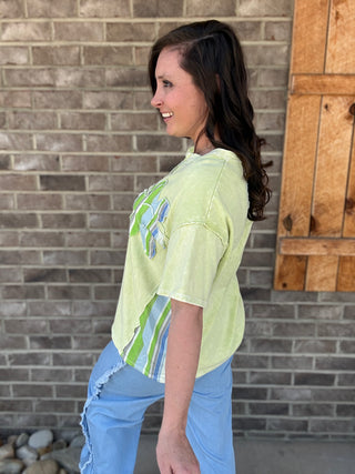 The Lime Patchwork Stripe Short Sleeve Top by J. Her