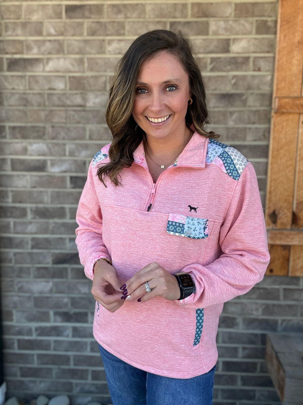 The Aria Petal Pink Quarter Zip Pullover by Simply Southern