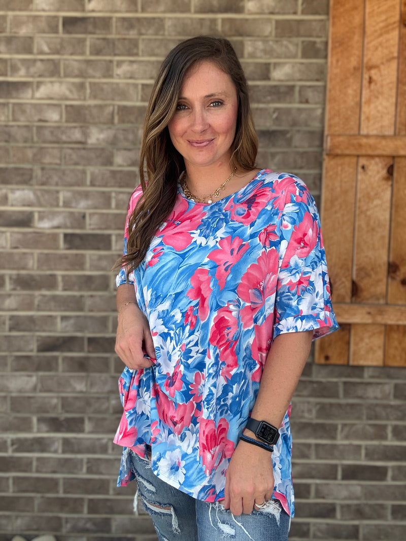 Tropical Sunset Oversized Floral Top