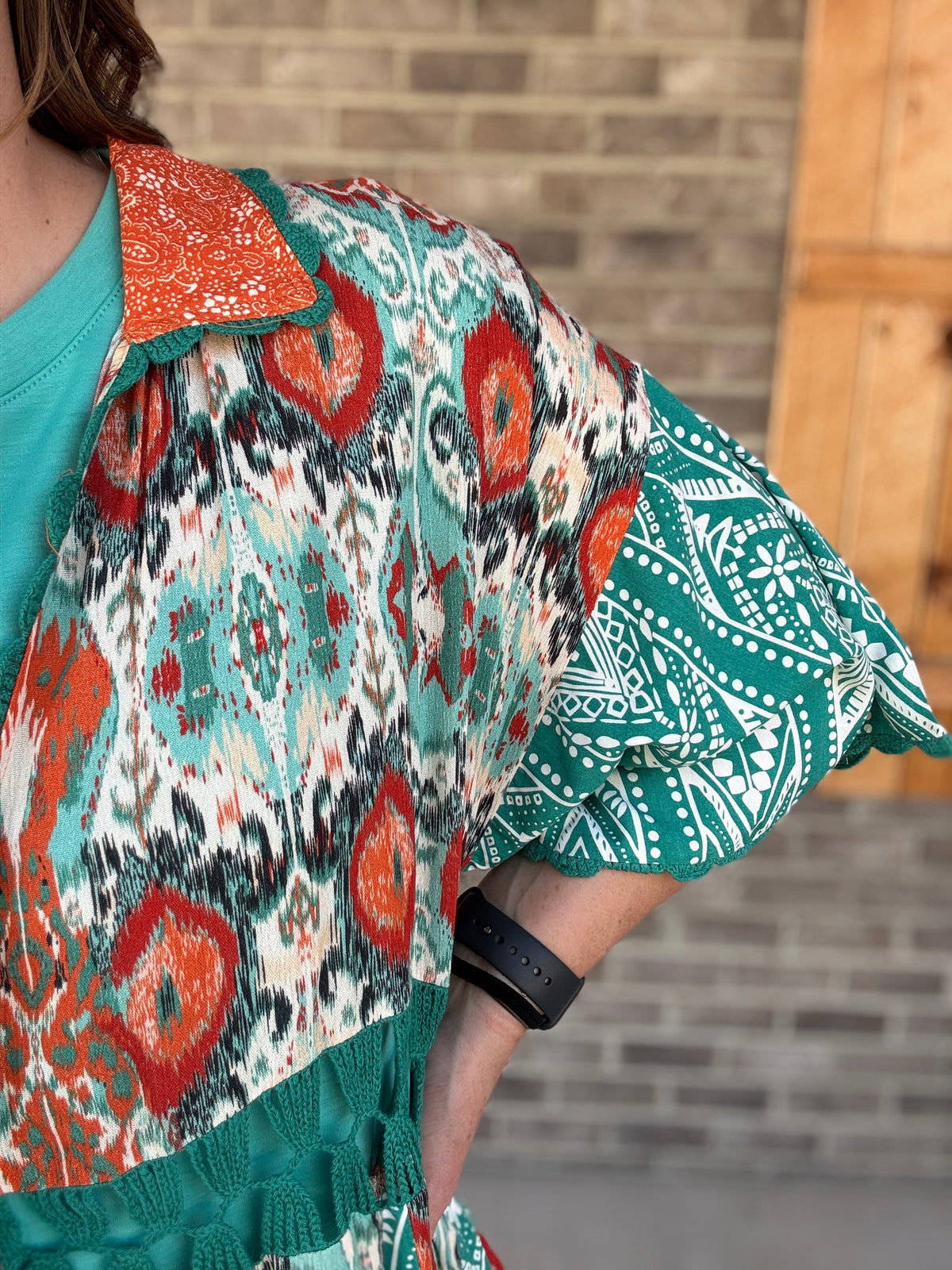 Turquoise Printed Mix Kimono w/ Tie by Oli & Hali