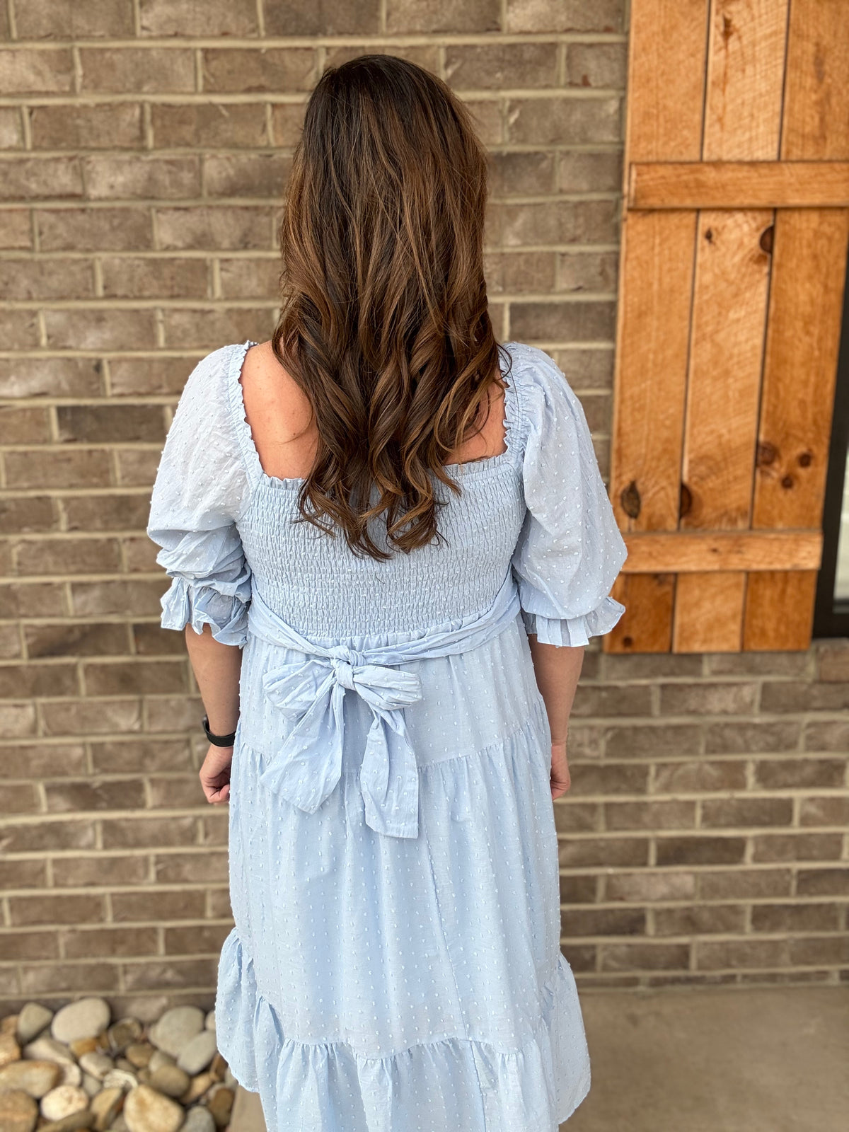 Vintage Denim Sheered Swiss Dot Tiered Dress