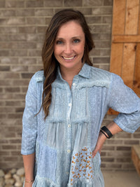 Vintage Wash Patchwork Button Down Dress w/ Pockets by Paper Lace