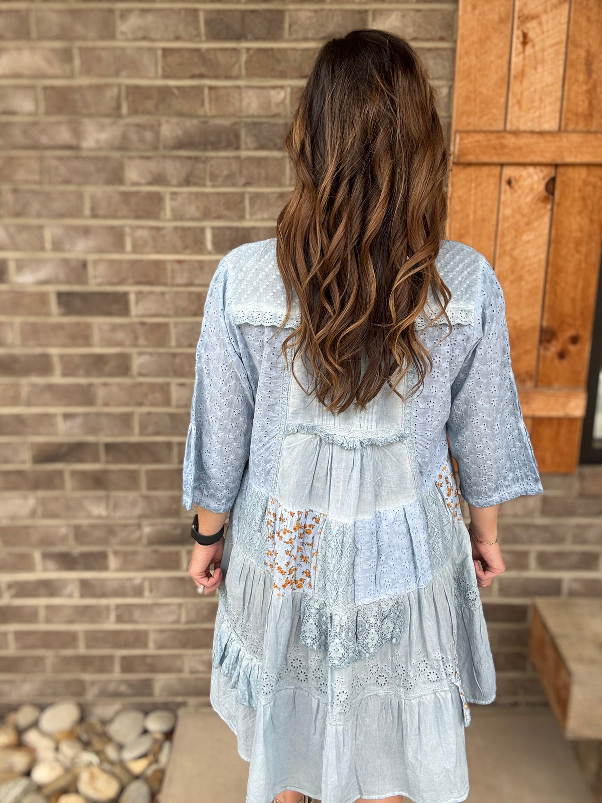 Vintage Wash Patchwork Button Down Dress w/ Pockets by Paper Lace