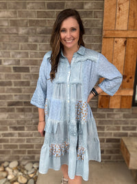 Vintage Wash Patchwork Button Down Dress w/ Pockets by Paper Lace
