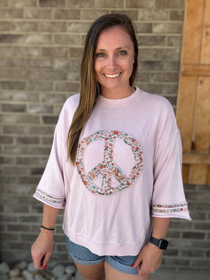 Violet Rose Floral Peace Sign Pullover by Easel