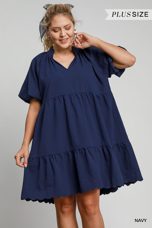 Navy V-Neck Tiered Mini Dress by Umgee