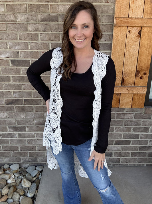 White Crochet Vest High Low Vest