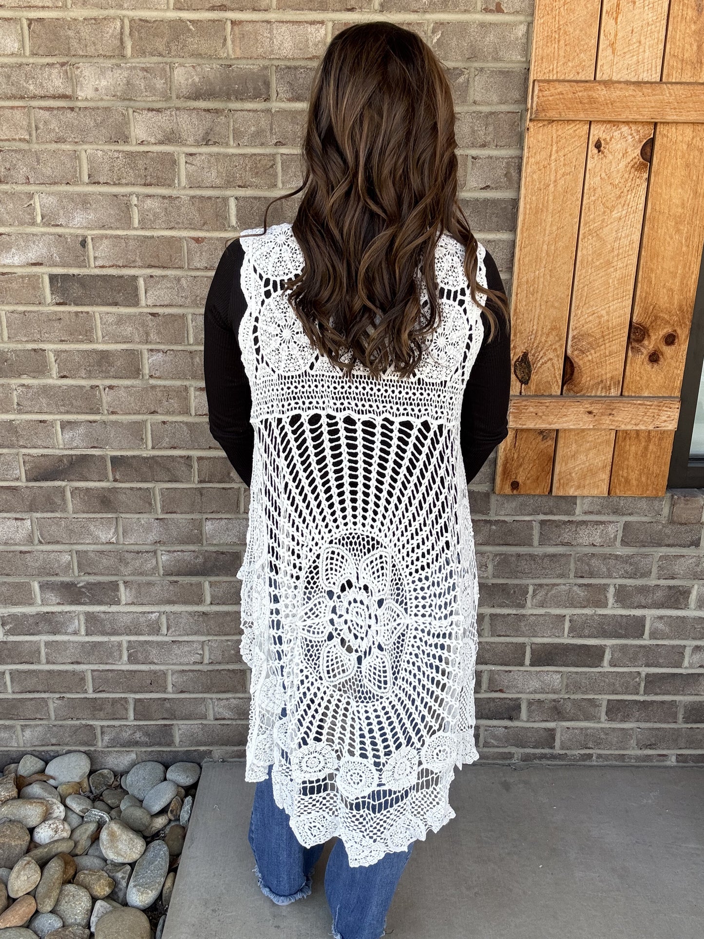 White Crochet Vest High Low Vest