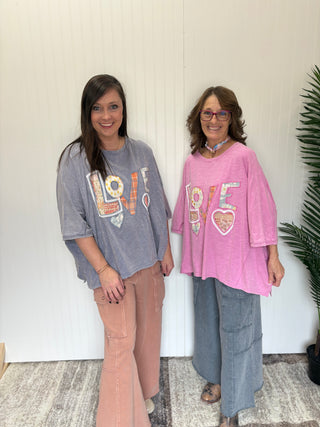 Washed Denim LOVE Patch Washed Cotton Slub Top by Easel