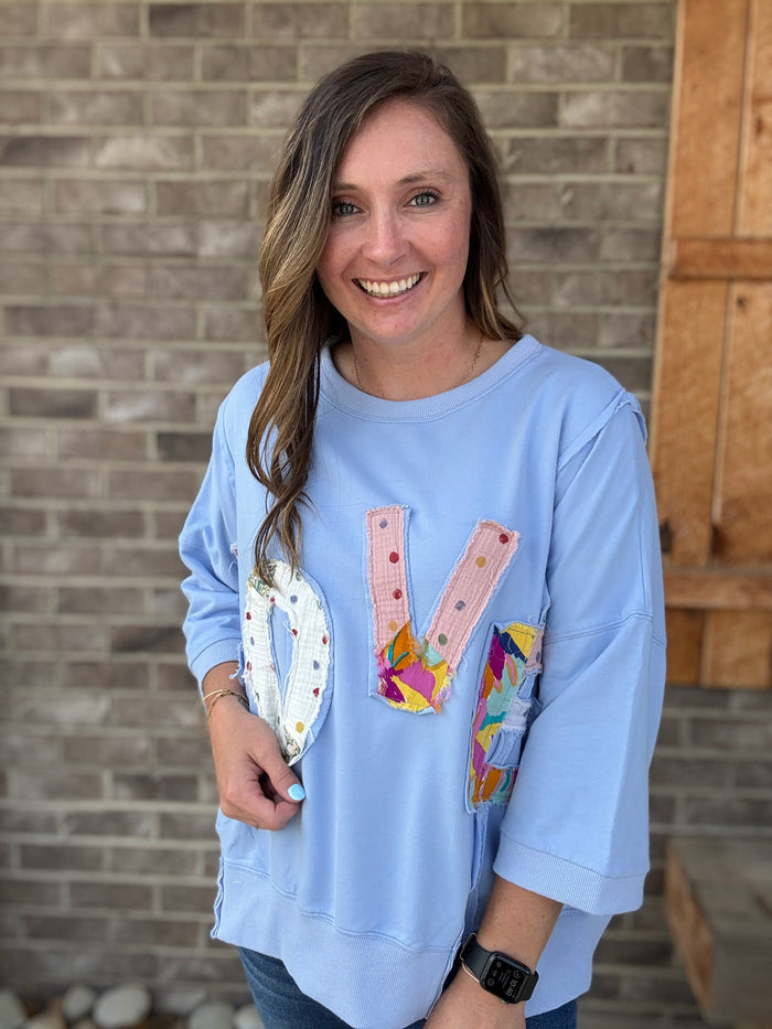 Washed LOVE Patch Terry Knit Pullover by Easel