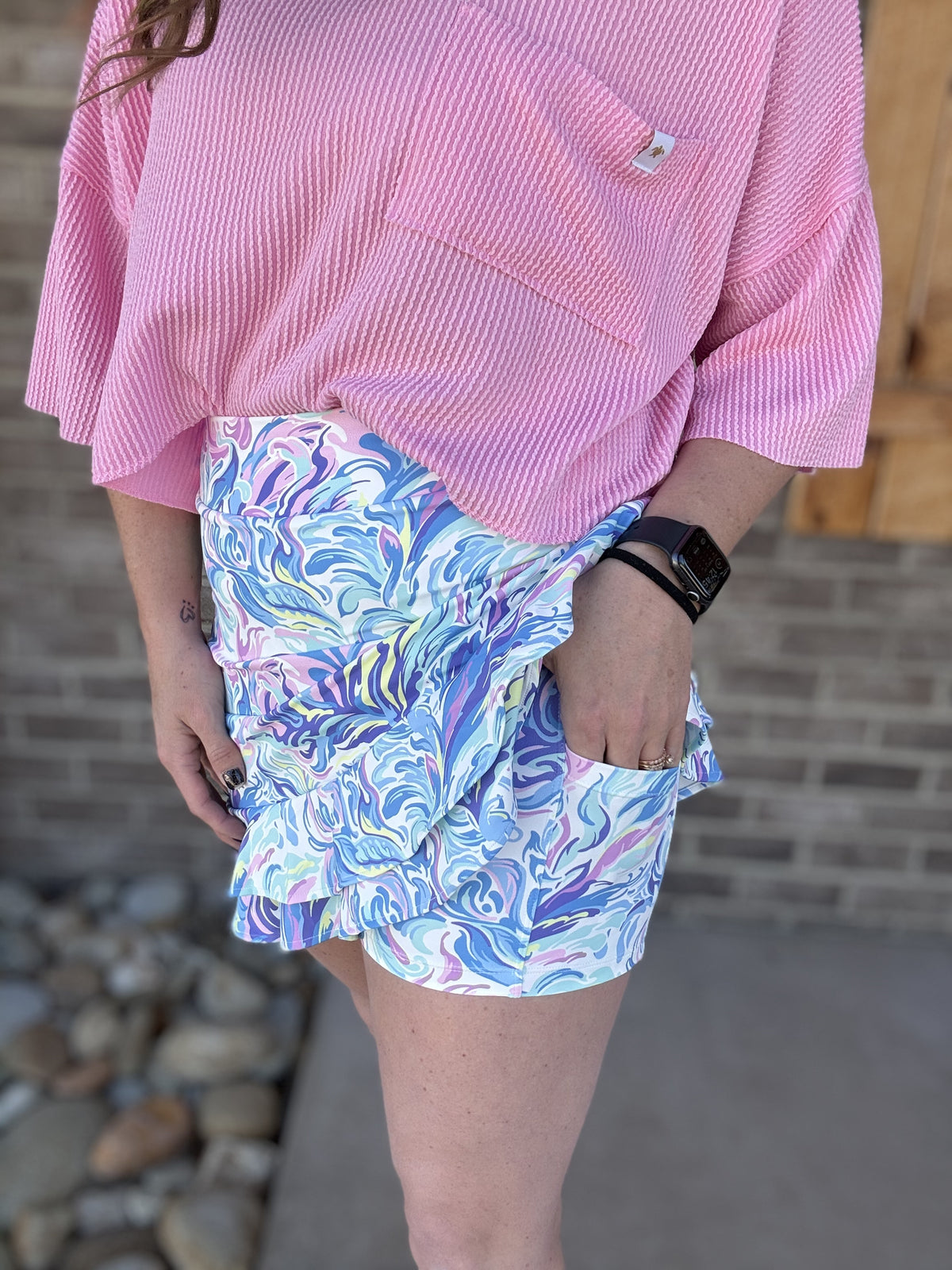 Water Color Pattern Skort by Simply Southern
