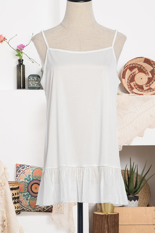 White Cami Top Extender w/ Ruffle Accent