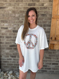 White Floral Peace Sign Pullover by Easel