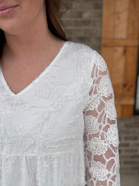 White Lace 3/4 Length Mini Dress