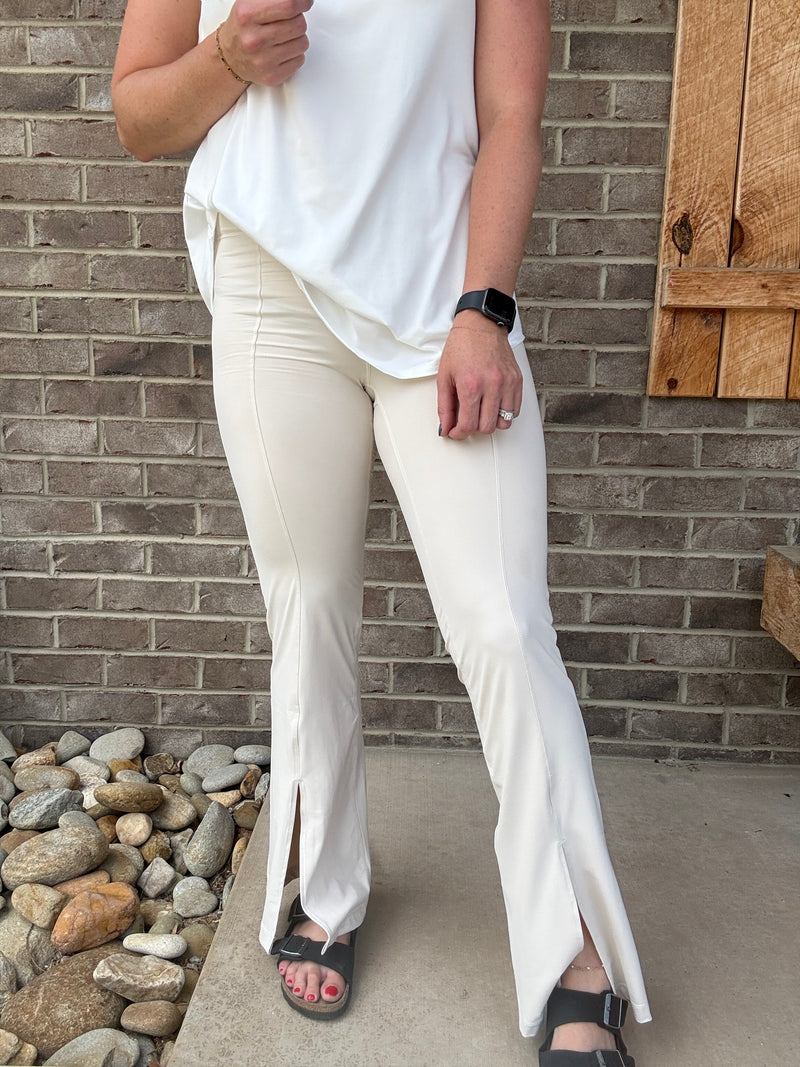 White Pearl Front Split Flared Yoga Pant by Rae Mode