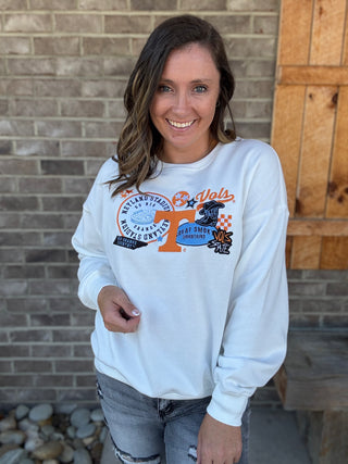 White Tennessee Layer Patch Lantern Sleeve Crew *TN COLLECTION*