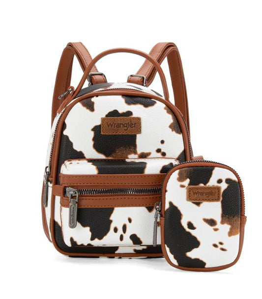 3543- Brown Cow Print Mini Backpack w/ Coin Pouch by Wrangler