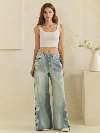 Washed Floral Print On The Outseam Jeans | OLI & HALI ATLANTA