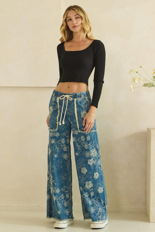 Floral Patch Embroidered Denim Pants | OLI & HALI ATLANTA