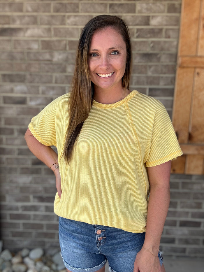 Yellow Ribbed Urban Short Sleeve Top