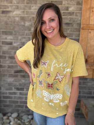 Yellow Free to Fly Butterfly Tee