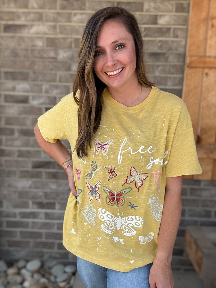 Yellow Free to Fly Butterfly Tee