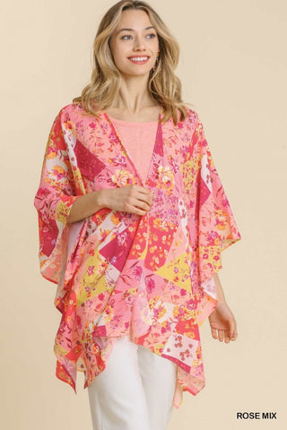 8274- Rose Mix Floral Print Kimono w/ Side Slits [UMGEE]