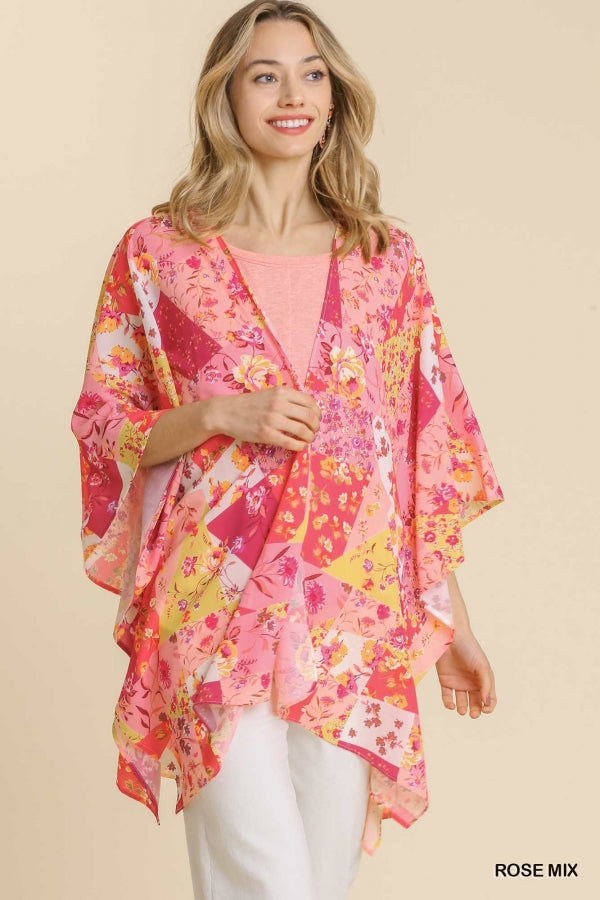 8274- Rose Mix Floral Print Kimono w/ Side Slits [UMGEE]