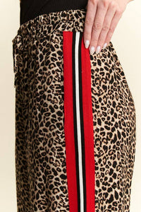 Mocha Leopard Contrast Trouser w/ Red Panel