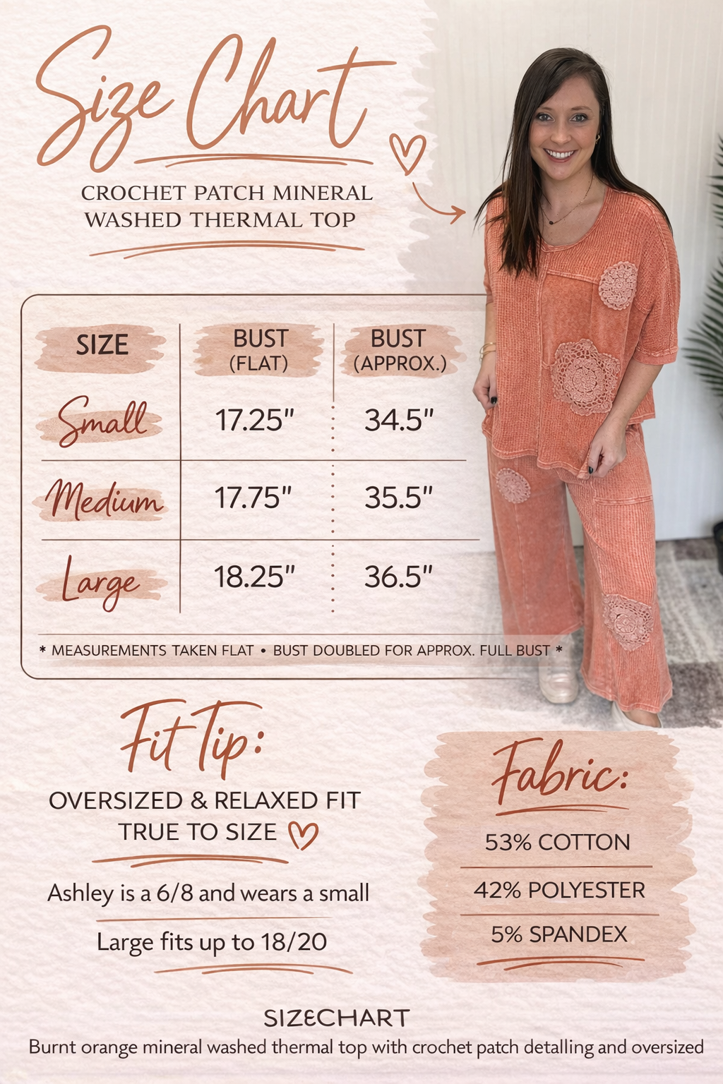 Burnt Orange Crochet Patch Mineral Washed Thermal Top