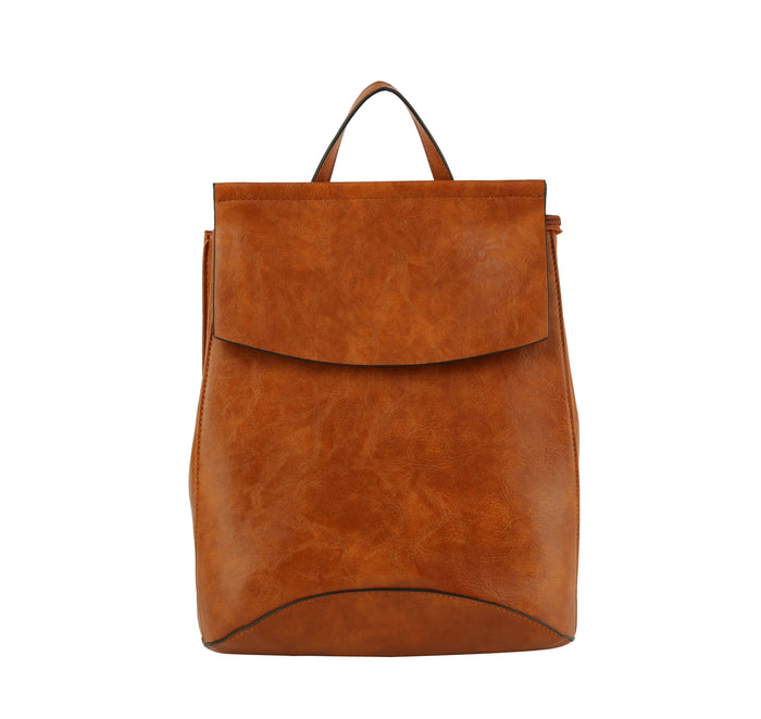 2138- Cognac Faux Leather Backpack Purse