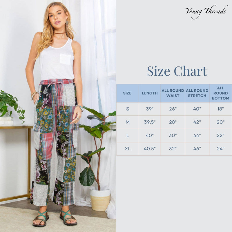 Bohemian Patchwork Straight Pant Plaid & Schiffli Embroidery: Latte by Young Threads